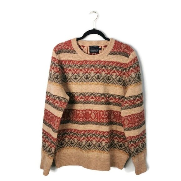 John Lewis Other - JOHN LEWIS Fair Isle Weave Wool Jumper Oatmeal Red Grey Patterned Size Large 44"